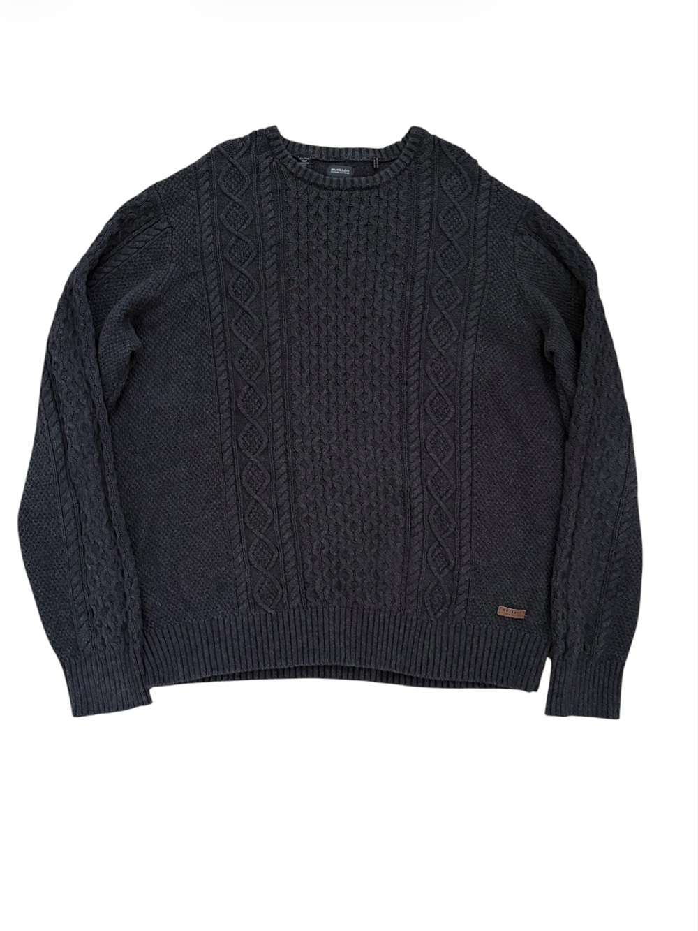 Buffalo Cableknit Chunky Cotton Crewneck Sweater Coastal Fisherman Grey XXL